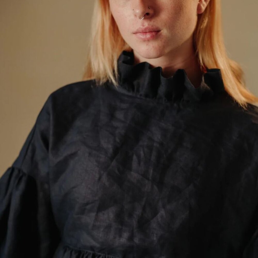 NEW Kindred of Ireland 100% Heritage Linen Camille Dress L Large Navy Midnight - Picture 5 of 6